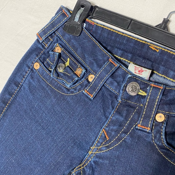 Vintage Y2K True Religion Dark Wash Ultra Low Rise Flare Leg Jeans 25 - Picture 10 of 16